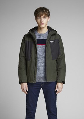 JACK JONES Yeşil Erkek Fermuarlı Kapüşonlu Mont