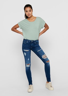 ONLY - 15106662 Kadın Çok Renkli Bisiklet Yaka T-Shirt