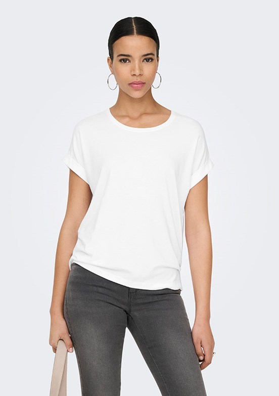 ONLY - 15106662 Kadın Beyaz Bisiklet Yaka T-Shirt