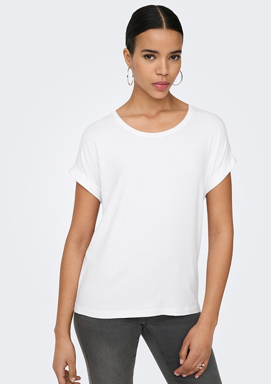 ONLY - 15106662 Kadın Beyaz Bisiklet Yaka T-Shirt