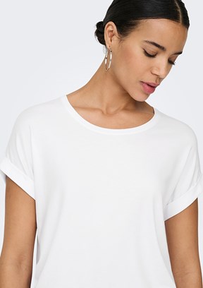 ONLY - 15106662 Kadın Beyaz Bisiklet Yaka T-Shirt