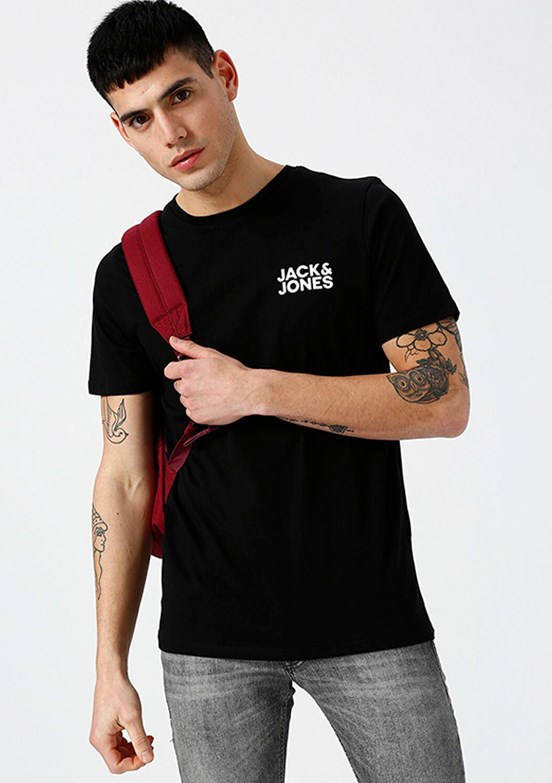 JACK JONES Siyah Erkek Baskılı T-Shirt