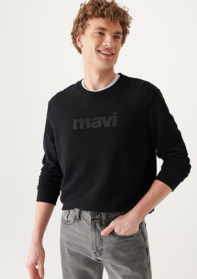 Mavi Siyah Erkek Baskılı Sweatshirt
