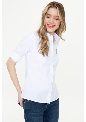 US POLO ASSN Beyaz Kadın Dokuma Gömlek