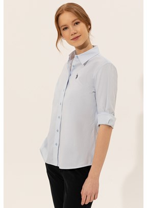US POLO ASSN Mavi Kadın Dokuma Gömlek
