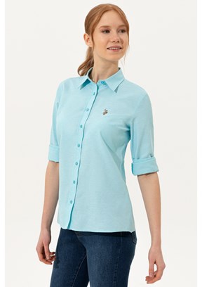 US POLO ASSN Mavi Kadın Dokuma Gömlek