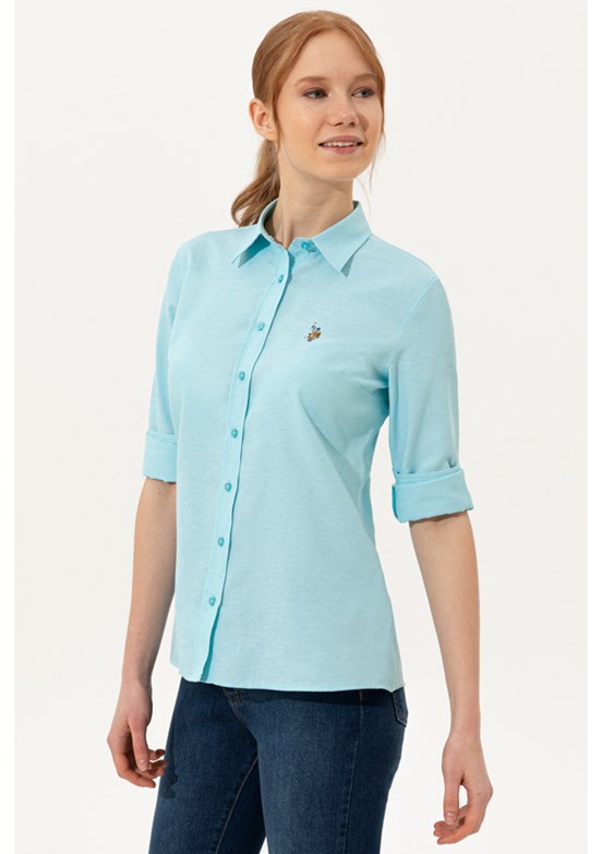 US POLO ASSN Mavi Kadın Dokuma Gömlek
