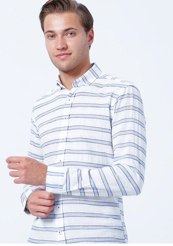 COTTON SLIM UZUN KOL, S, Mavi Buz