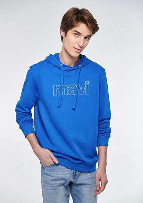 Mavi Erkek Baskılı Sweatshirt