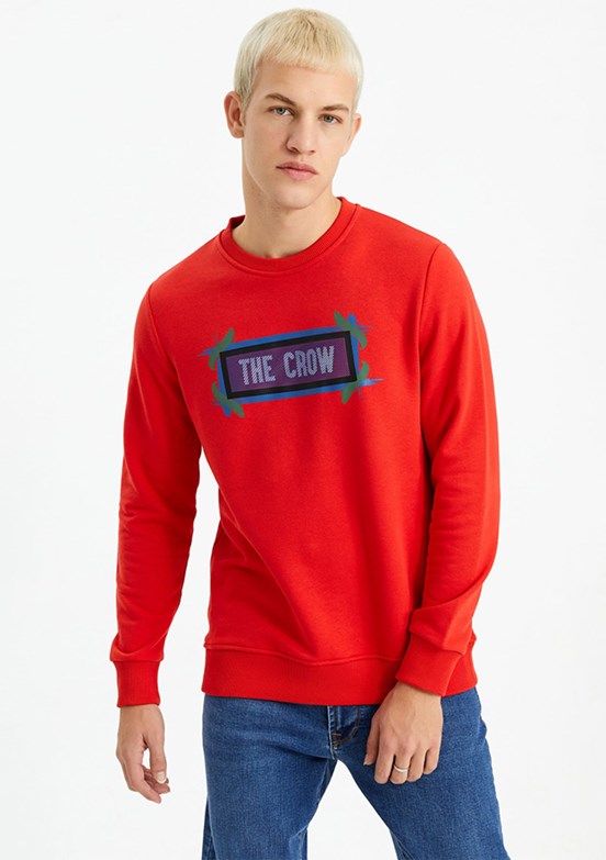 THE CROW Kırmızı Unisex O Yaka Sweatshirt