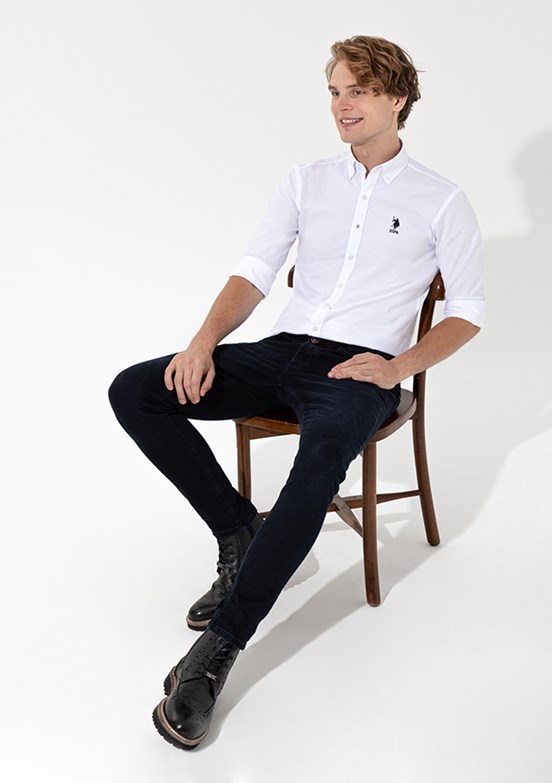 US POLO ASSN Beyaz Erkek Uzun Kol Gömlek