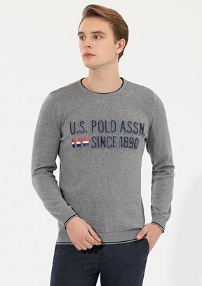 US POLO ASSN Gri Erkek Slim Kazak