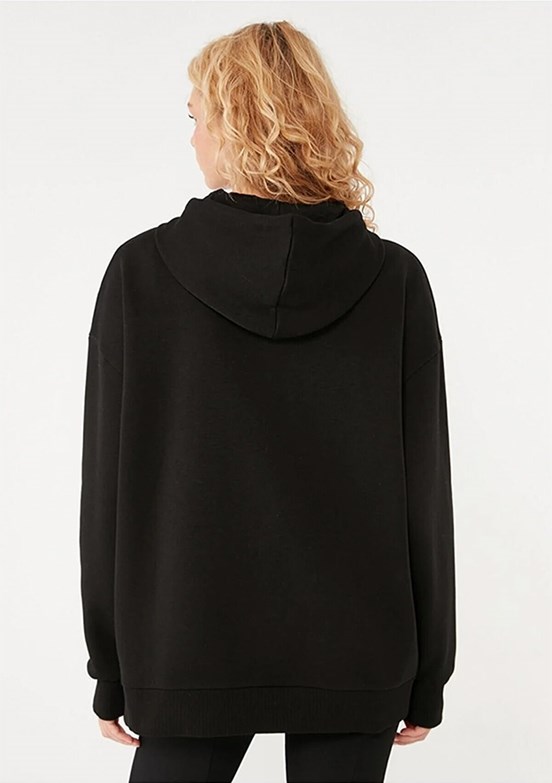 Mavi Siyah Kadın Fermuarlı Kapüşonlu Sweatshirt