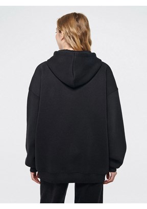 Mavi Siyah Kadın Fermuarlı Kapüşonlu Sweatshirt