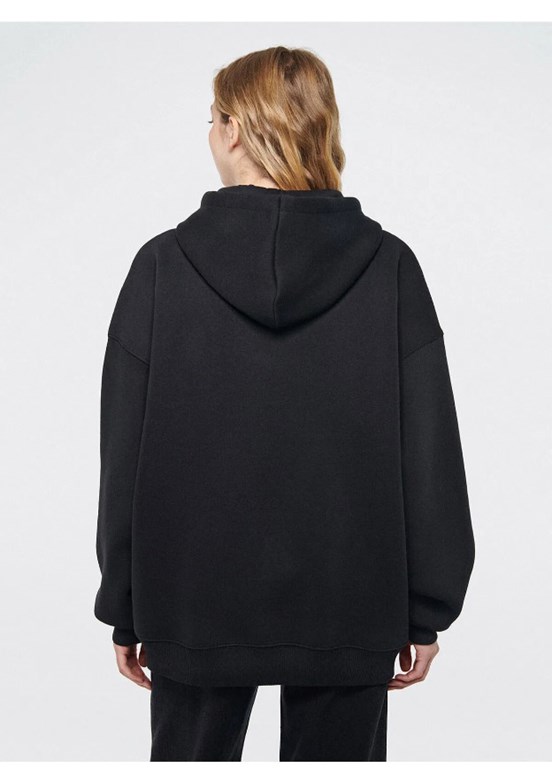 Mavi Siyah Kadın Fermuarlı Kapüşonlu Sweatshirt