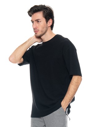 Johnny Joe Siyah Erkek Bisiklet Yaka T-Shirt