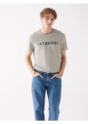 MAVİ İstanbul - M066282-31935 Erkek Gri Baskılı T-Shirt