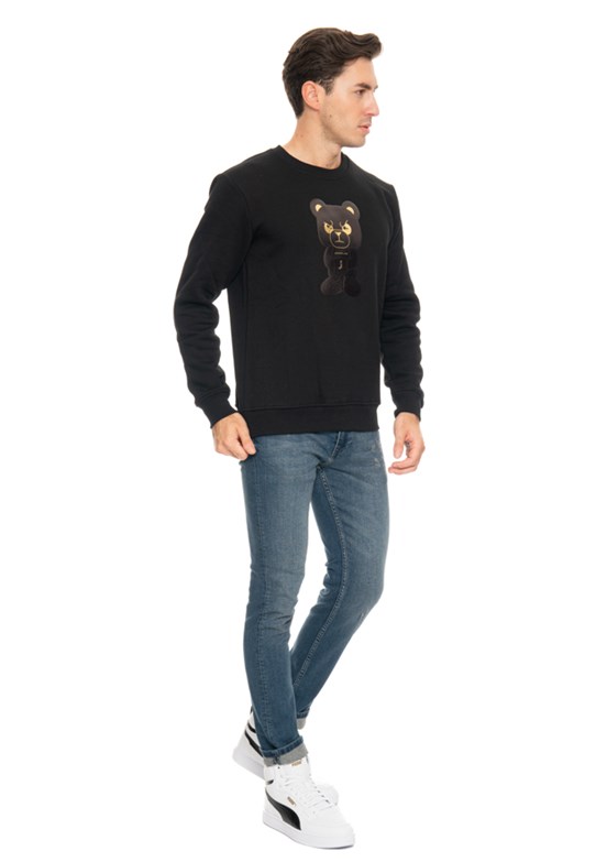 JOHNNY JOE Siyah Erkek Bisiklet Yaka Sweatshirt