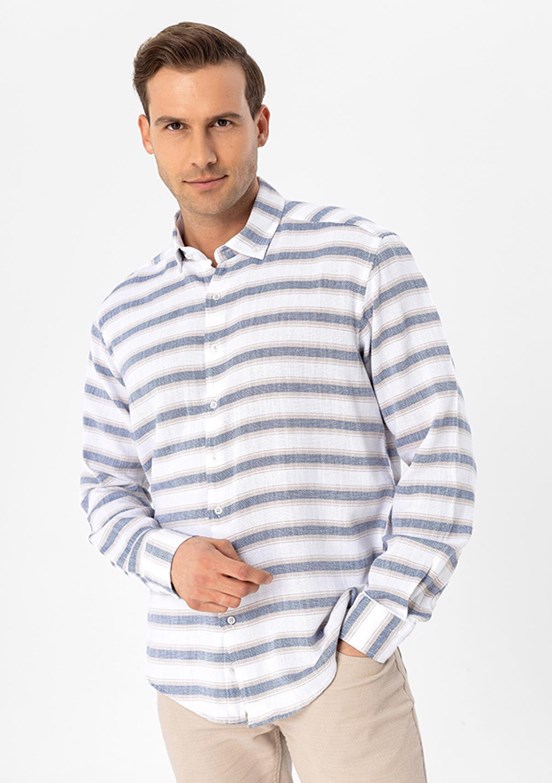 COTTON DESENLİ SLIM UZUN KOL, L, Bej