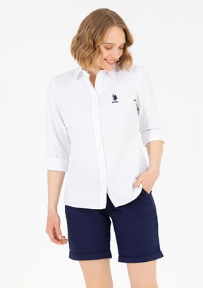 U.S. Polo Assn Beyaz Kadın Dokuma Gömlek