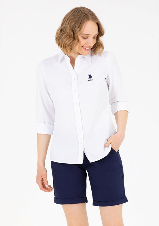 U.S. Polo Assn Beyaz Kadın Dokuma Gömlek
