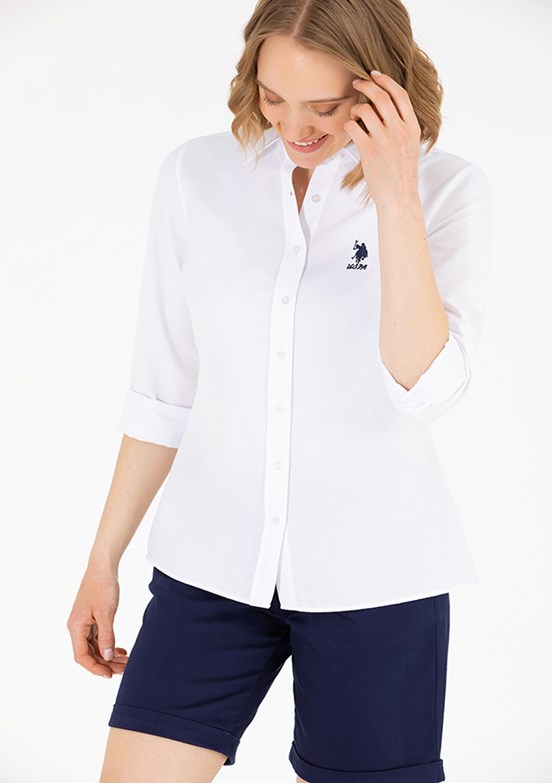 U.S. Polo Assn Beyaz Kadın Dokuma Gömlek