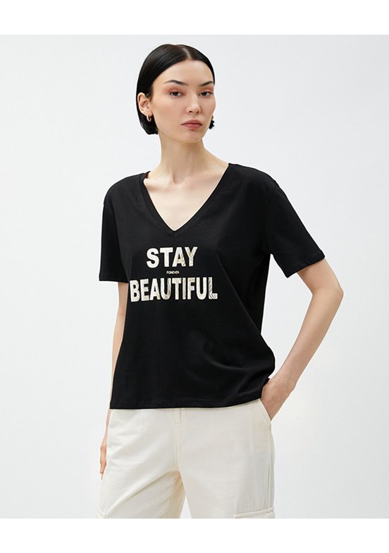 Koton Kadın V Yaka T-Shirt