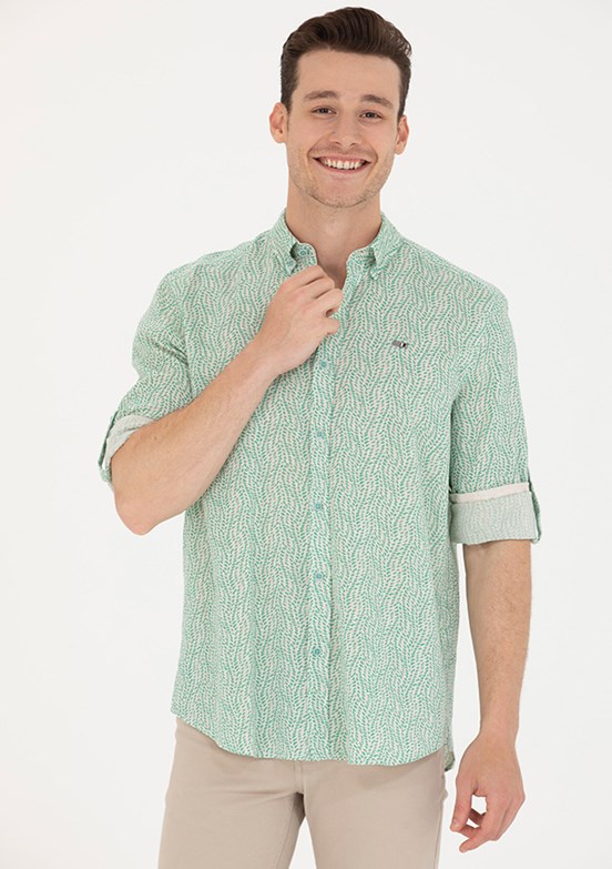 US POLO ASSN Yeşil Erkek Dokuma Gömlek