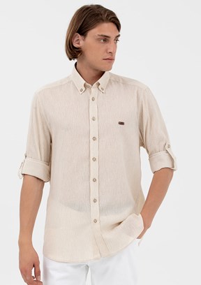 US POLO ASSN Bej Erkek Dokuma Gömlek