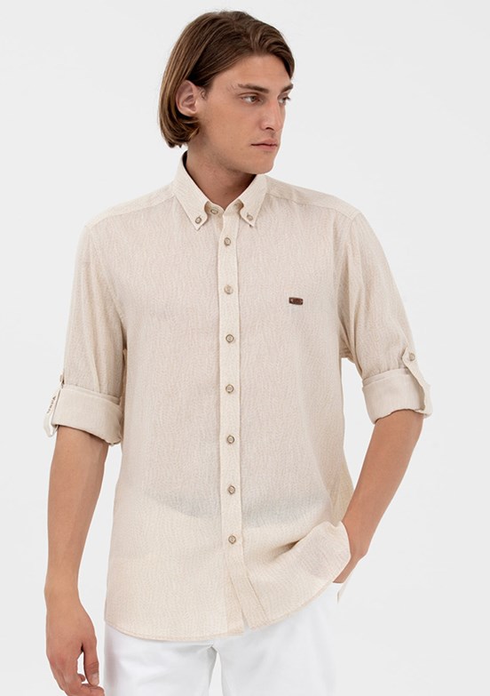 US POLO ASSN Bej Erkek Dokuma Gömlek