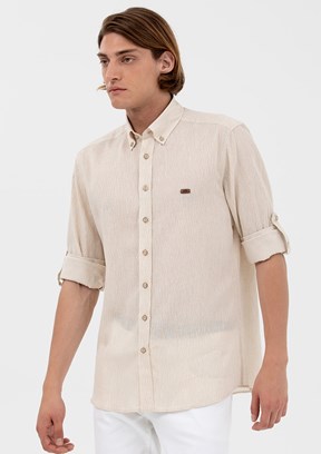 US POLO ASSN Bej Erkek Dokuma Gömlek
