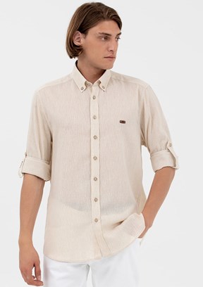 US POLO ASSN Bej Erkek Uzun Kol Gömlek