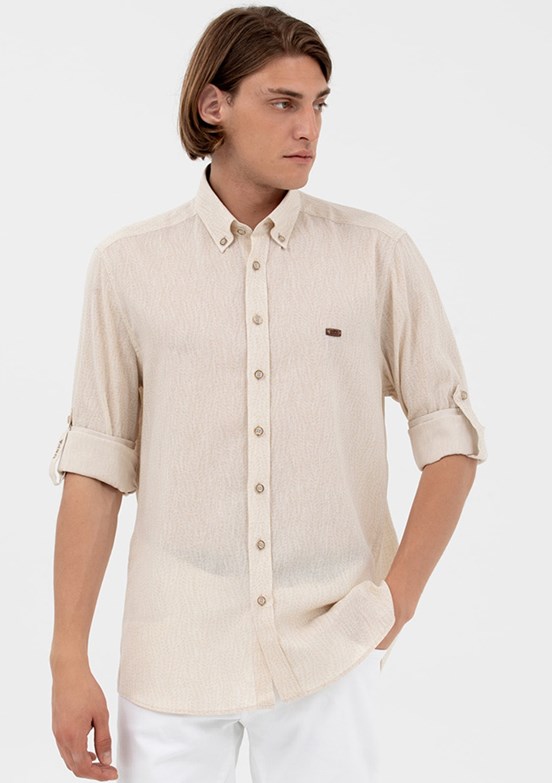 US POLO ASSN Bej Erkek Uzun Kol Gömlek