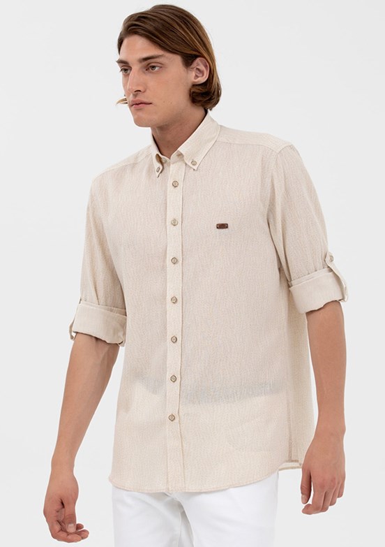 US POLO ASSN Bej Erkek Uzun Kol Gömlek