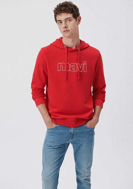 Mavi Kırmızı Erkek Baskılı Sweatshirt