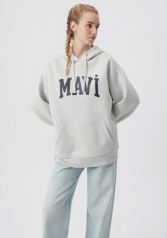 Mavi Gri Kadın Kapüşonlu Sweatshirt