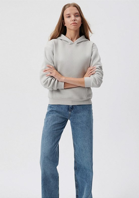 Mavi Gri Kadın Kapüşonlu Sweatshirt