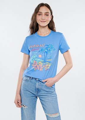 Mavi Kadın Baskılı T-Shirt