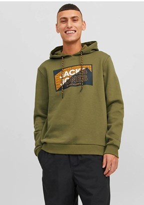 JACK JONES Yeşil Erkek Fermuarsız Kapüşonlu Sweatshirt