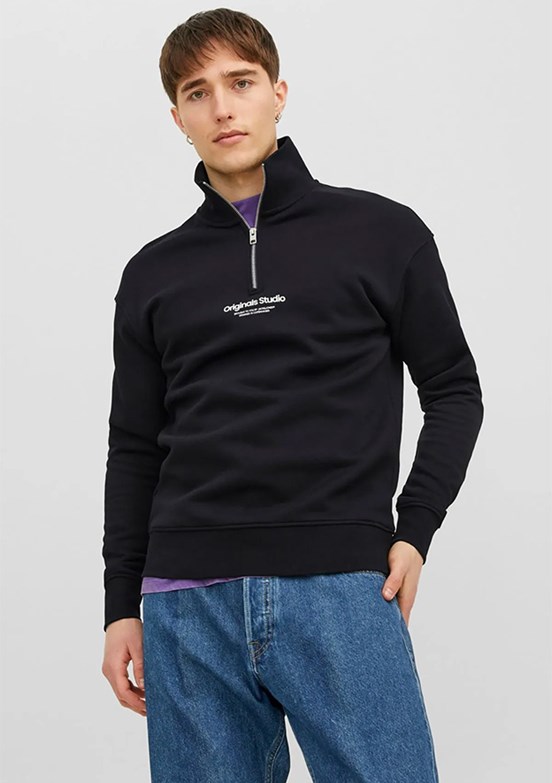 JACK JONES Siyah Erkek Baskılı Sweatshirt