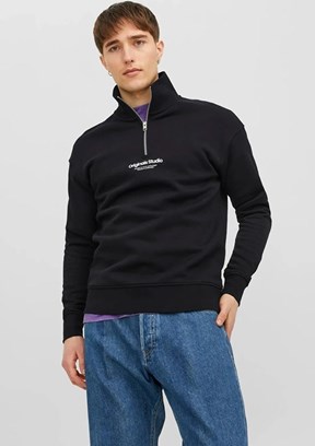 JACK JONES Siyah Erkek Baskılı Sweatshirt