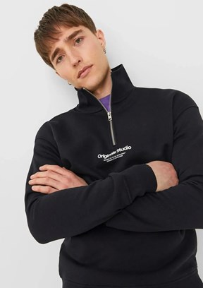 JACK JONES Siyah Erkek Baskılı Sweatshirt