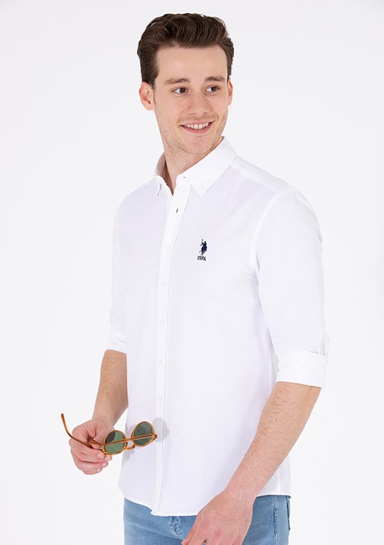 US POLO ASSN Beyaz Erkek Uzun Kol Gömlek