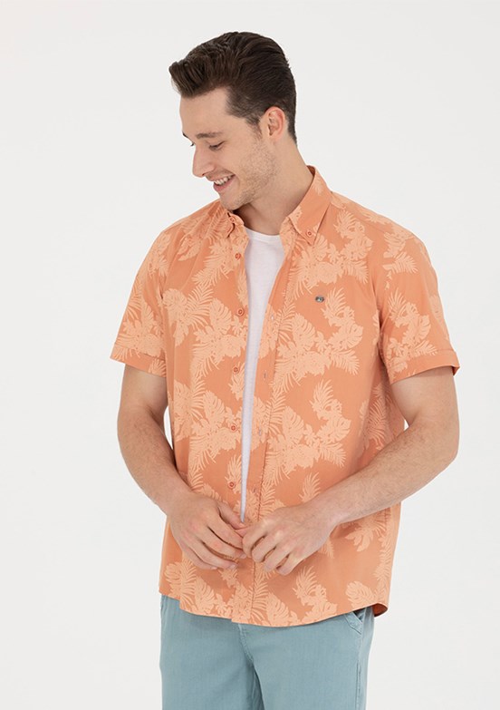 US POLO ASSN Turuncu Erkek Kısa Kol Gömlek
