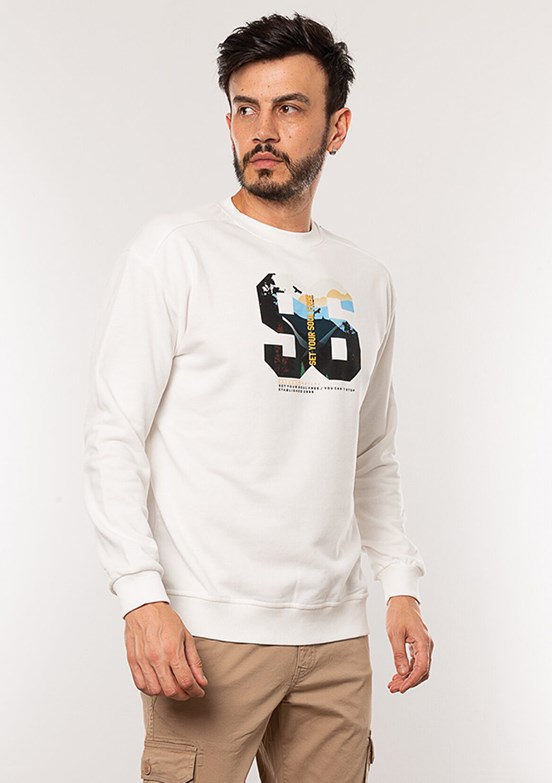 Cazador Beyaz Erkek 3 İplik Sweatshirt