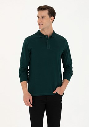 US POLO ASSN Yeşil Erkek Polo Yaka Sweatshirt