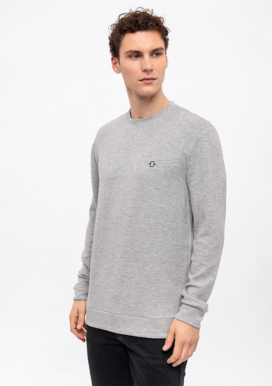 BACKANDBOND Gri Erkek Bisiklet Yaka Sweatshirt