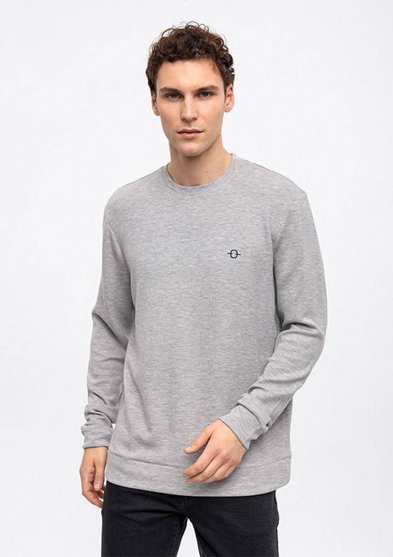 BACKANDBOND Gri Erkek Bisiklet Yaka Sweatshirt