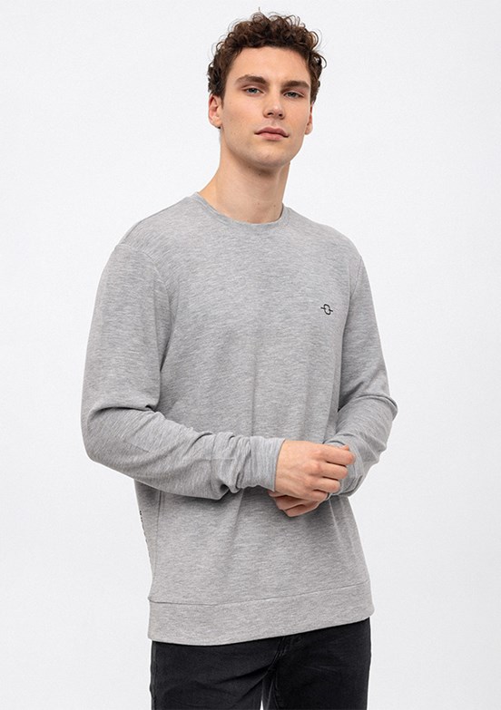 BACKANDBOND Gri Erkek Bisiklet Yaka Sweatshirt