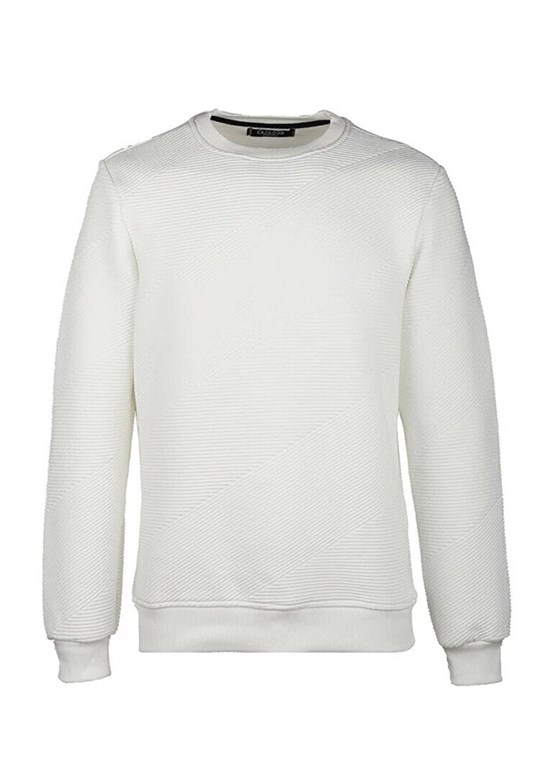 Cazador Beyaz Erkek Bisiklet Yaka Sweatshirt